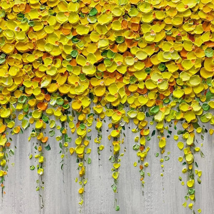GOLDEN CASCADE: Textured Yellow Floral Painting on Grey Background | rolled canvas, ready for custom framing