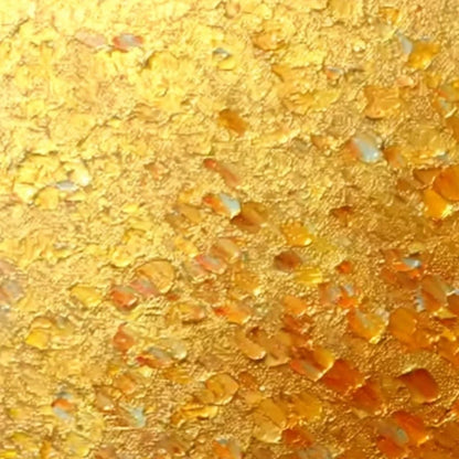 GOLDEN CATCH: Textured Gold Leaf Abstract Cat Painting | gold frame stretched on neutral wall