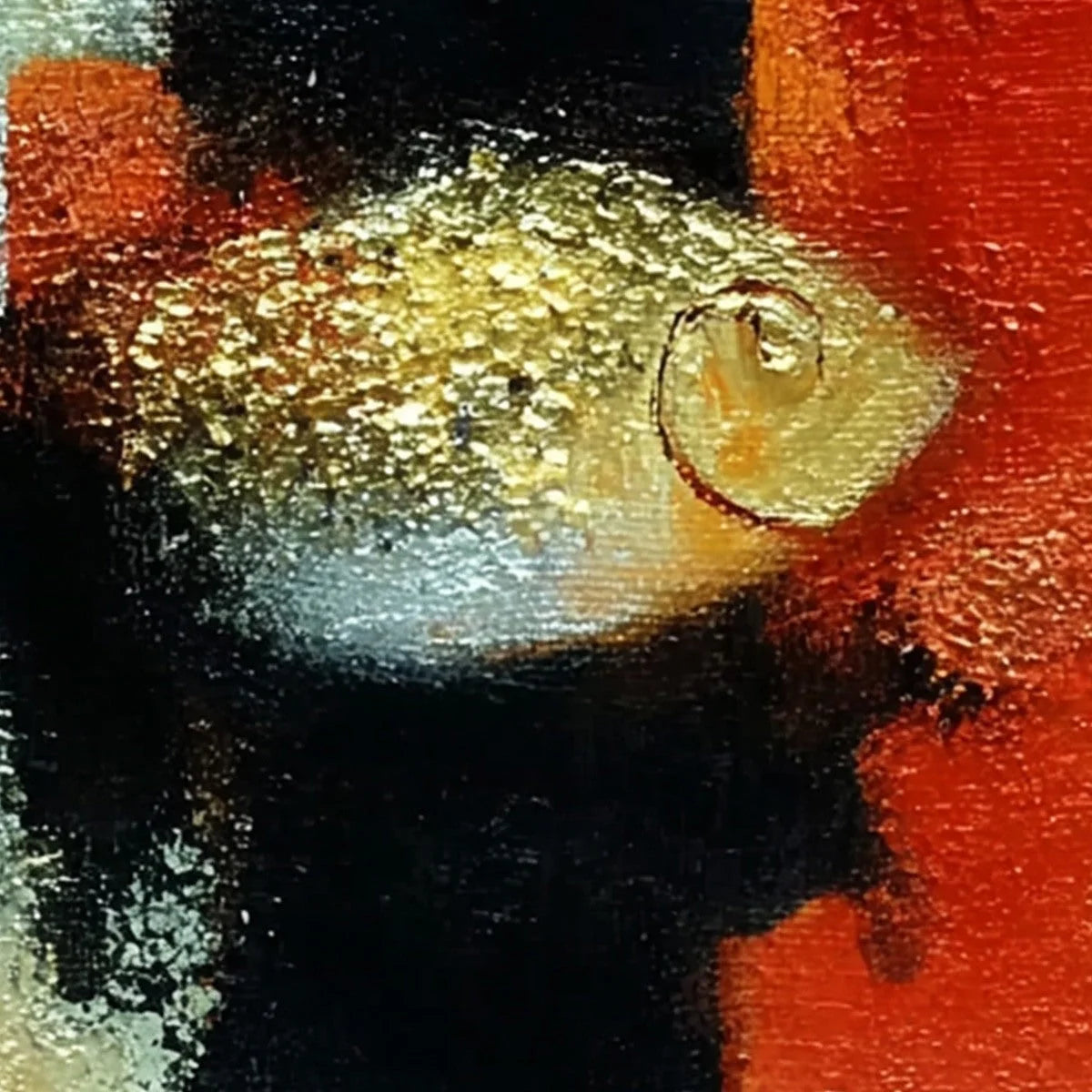 THE GOLDEN CATCH: Whimsical Abstract Black Cat with Golden Fish Painting | rolled canvas, ready for custom framing