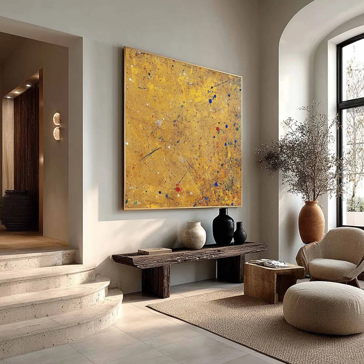 GOLDEN CHORUS: Abstract Expressionist Oil Painting | rectangular format, hand-painted canvas edge