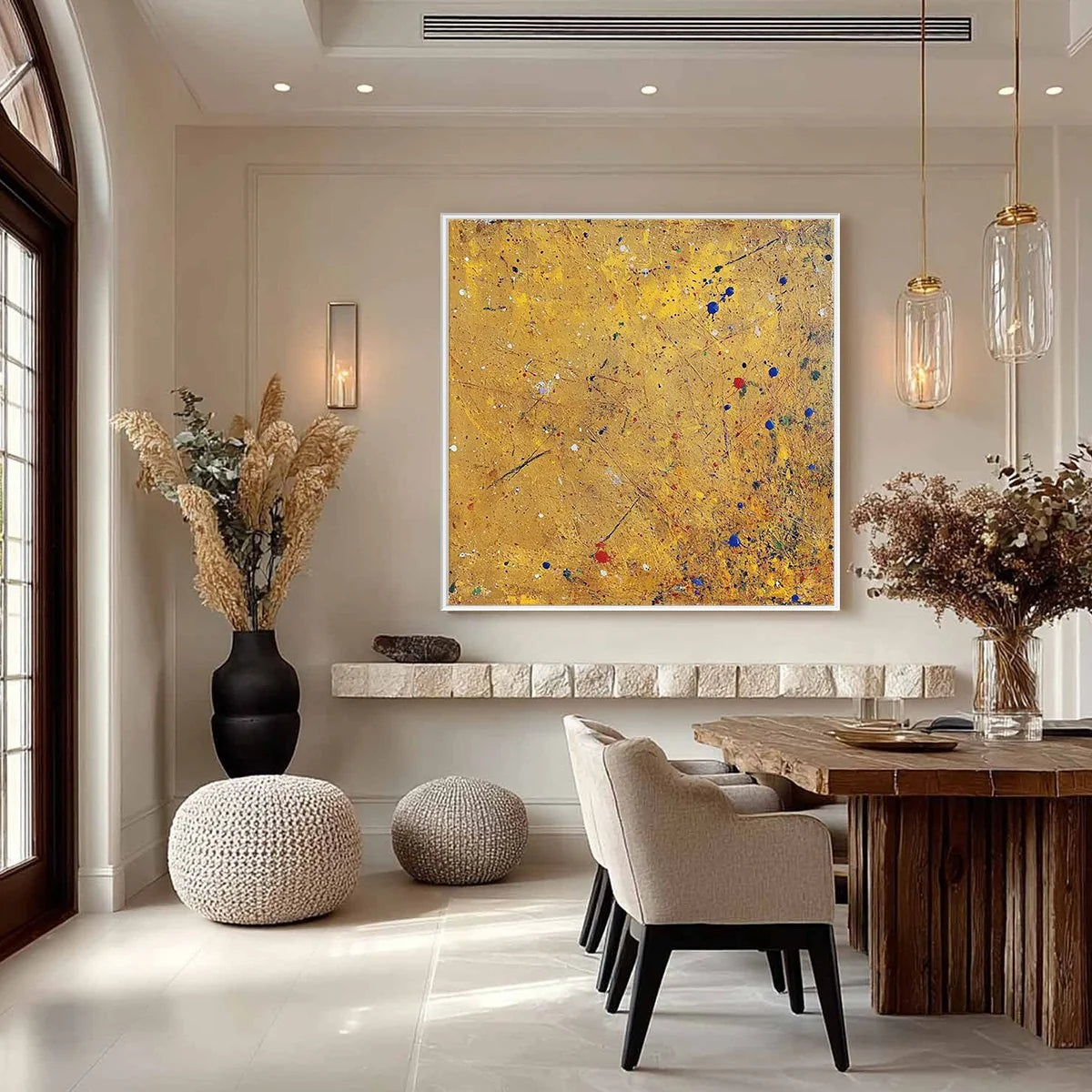 GOLDEN CHORUS: Abstract Expressionist Oil Painting | gold frame stretched on neutral wall