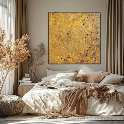 GOLDEN CHORUS: Abstract Expressionist Oil Painting | black frame version on white wall