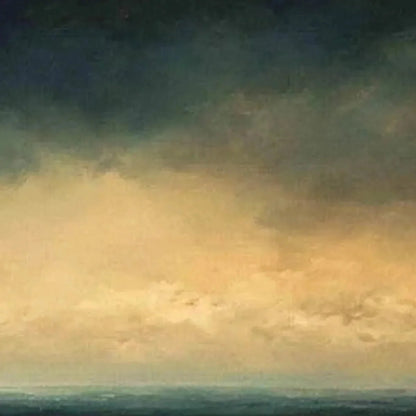 GOLDEN CLOUDS PANORAMIC: Seascape Painting, Panoramic Wall Art, Coastal Decor | rectangular format, hand-painted canvas edge