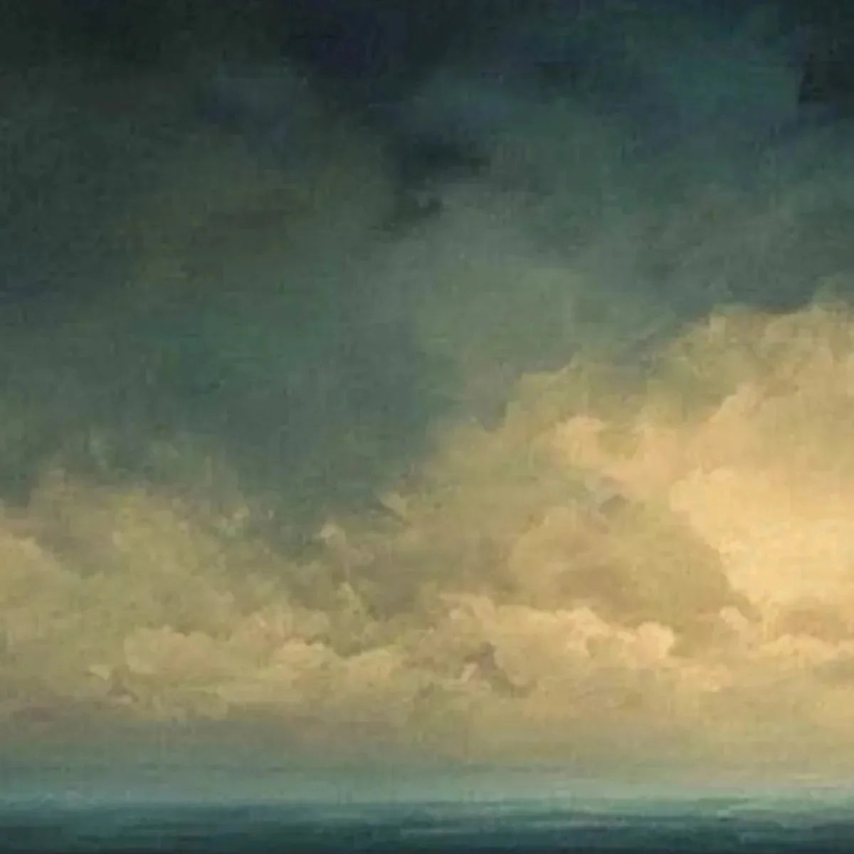 GOLDEN CLOUDS PANORAMIC: Seascape Painting, Panoramic Wall Art, Coastal Decor | black frame version on white wall