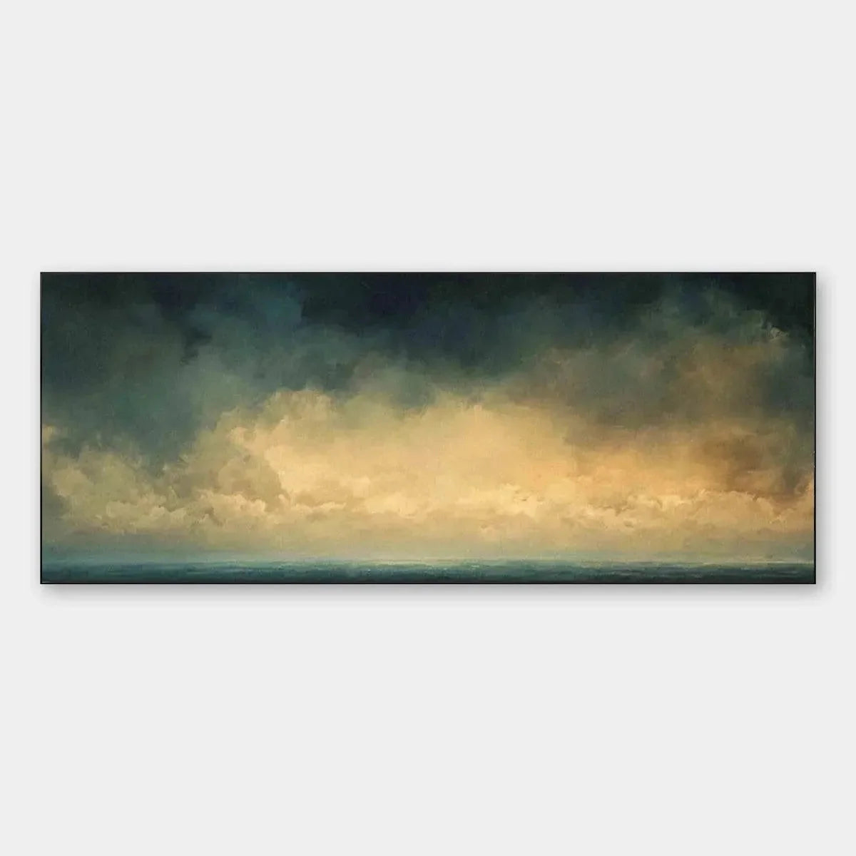 GOLDEN CLOUDS PANORAMIC: Seascape Painting, Panoramic Wall Art, Coastal Decor | hanging in living room, Abstract wall art