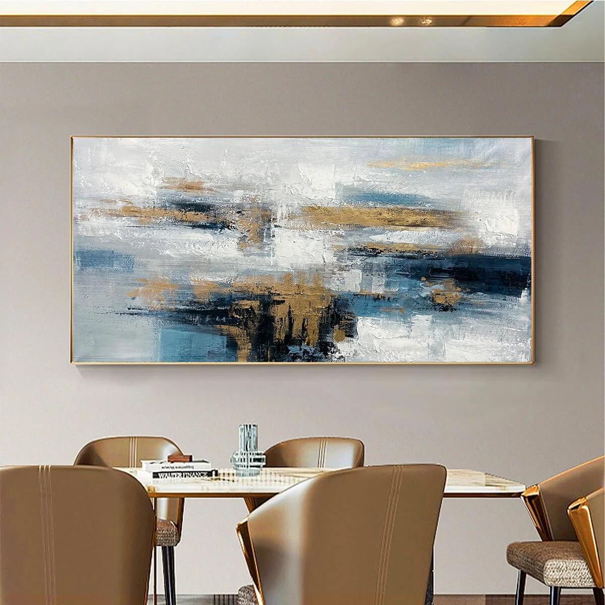 GOLDEN DRIFT: Abstract Blue and Gold Oil Painting | Abstract closeup, raised brushwork detail