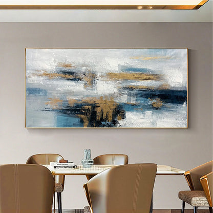 GOLDEN DRIFT: Abstract Blue and Gold Oil Painting | Abstract closeup, raised brushwork detail