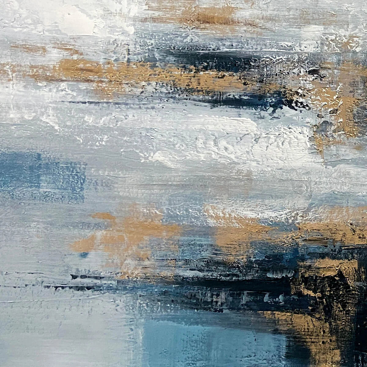 GOLDEN DRIFT: Abstract Blue and Gold Oil Painting | rolled canvas, ready for custom framing