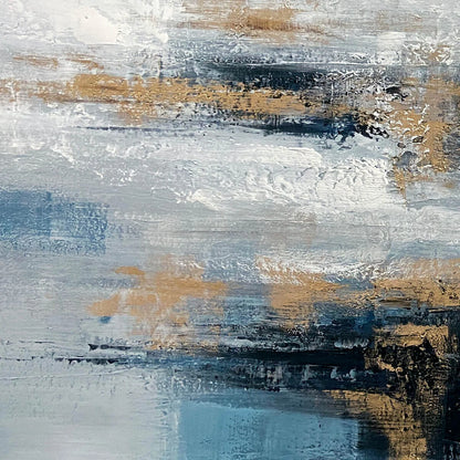 GOLDEN DRIFT: Abstract Blue and Gold Oil Painting | rolled canvas, ready for custom framing
