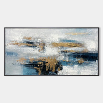 GOLDEN DRIFT: Abstract Blue and Gold Oil Painting | hanging in living room, Abstract wall art
