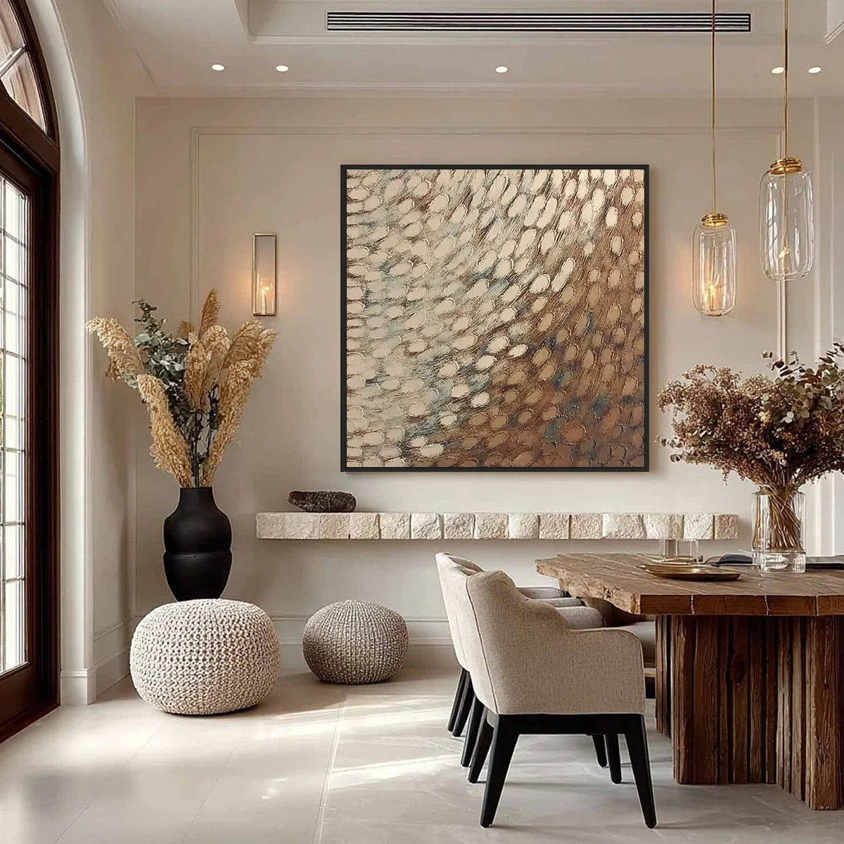 GOLDEN DRIFT: Textured Wabi Sabi Abstract Oil Painting | gold frame stretched on neutral wall