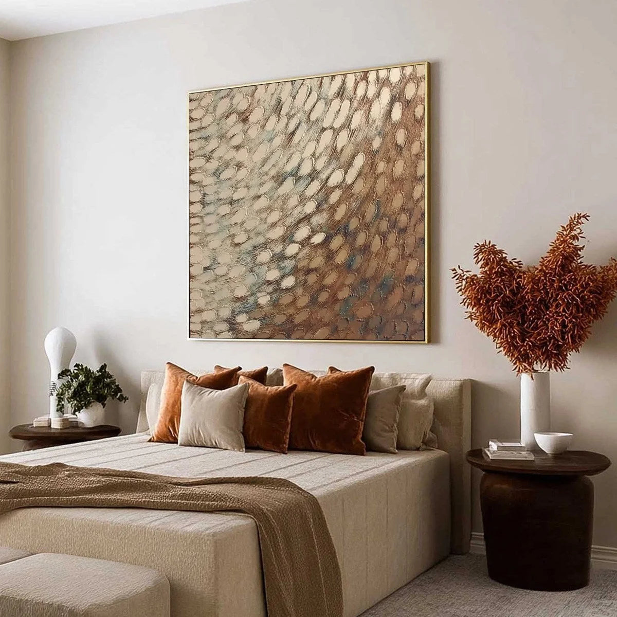GOLDEN DRIFT: Textured Wabi Sabi Abstract Oil Painting | Abstract mood, soft natural light studio shot