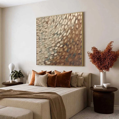 GOLDEN DRIFT: Textured Wabi Sabi Abstract Oil Painting | Abstract mood, soft natural light studio shot
