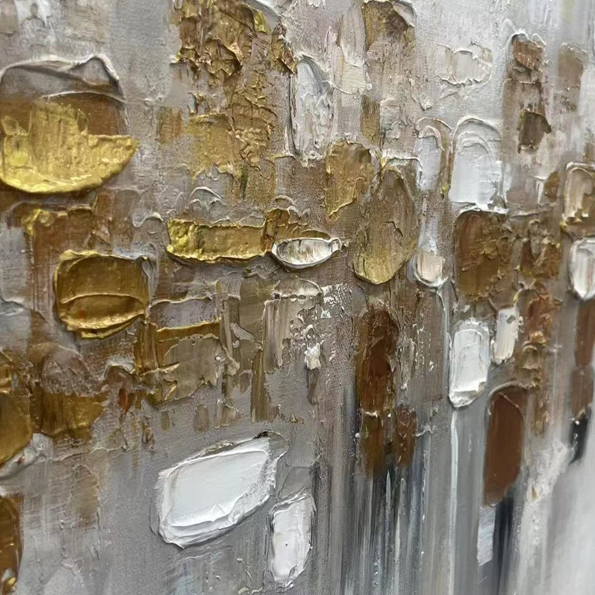 GOLDEN ABSTRACT: Textured Gold and White Abstract Painting | rectangular format, hand-painted canvas edge