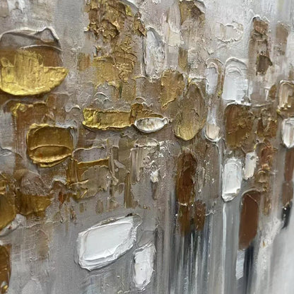 GOLDEN ABSTRACT: Textured Gold and White Abstract Painting | rectangular format, hand-painted canvas edge