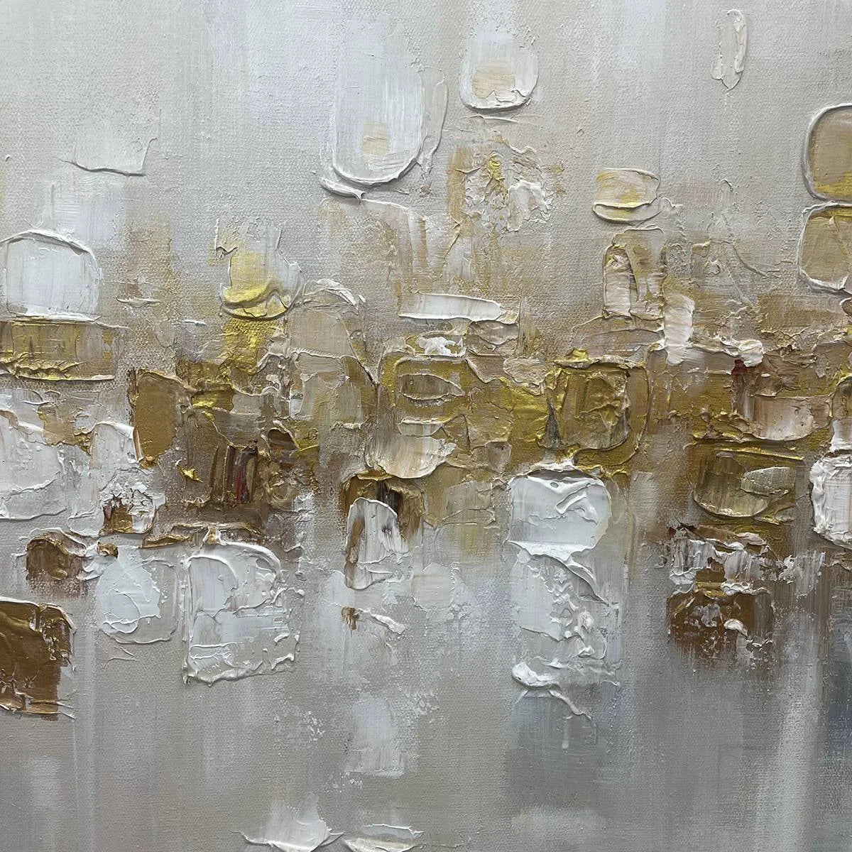 GOLDEN ABSTRACT: Textured Gold and White Abstract Painting | rolled canvas, ready for custom framing