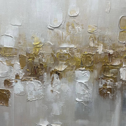 GOLDEN ABSTRACT: Textured Gold and White Abstract Painting | rolled canvas, ready for custom framing