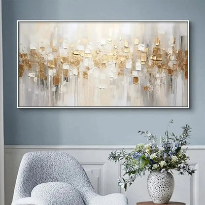 GOLDEN ABSTRACT: Textured Gold and White Abstract Painting | Abstract mood, soft natural light studio shot
