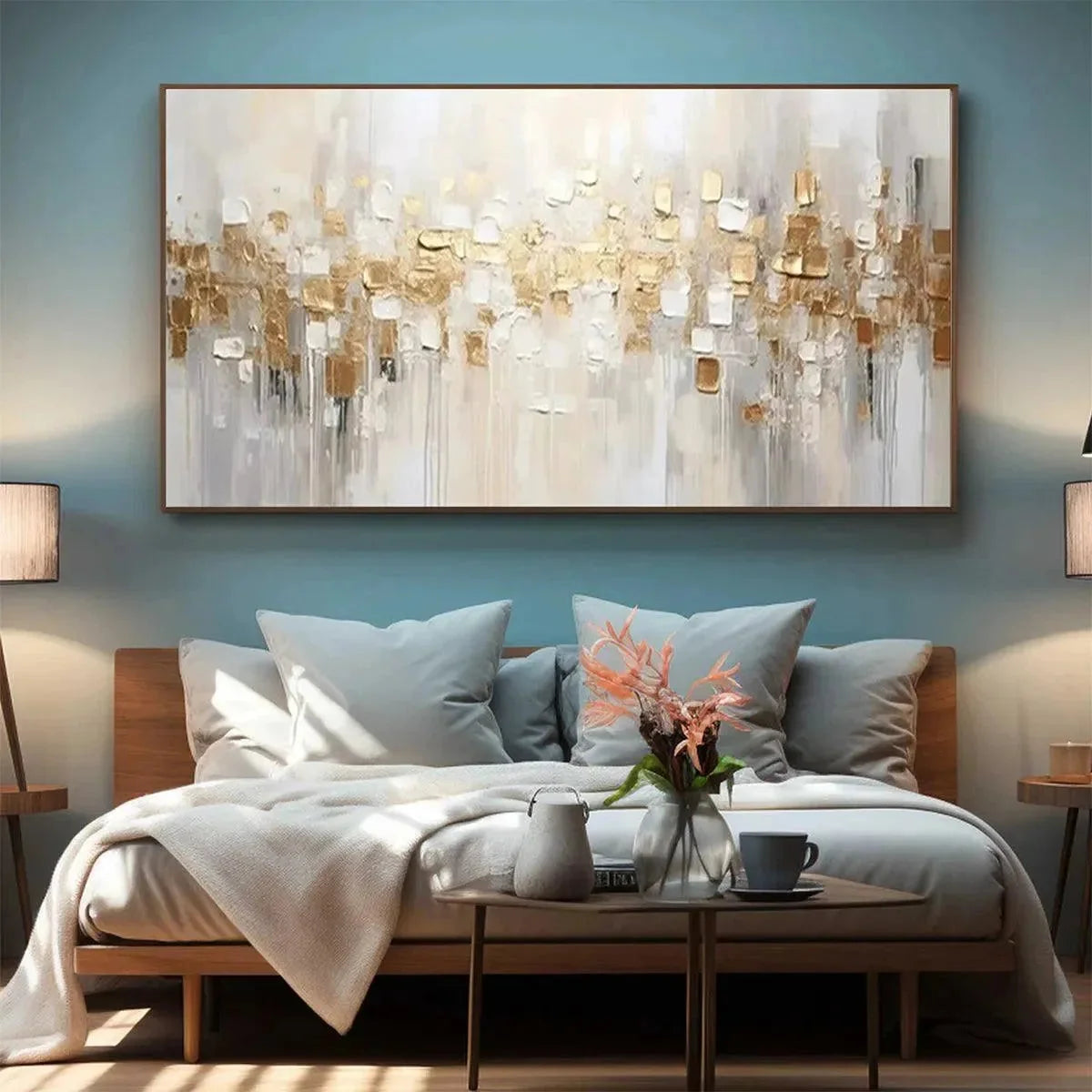 GOLDEN ABSTRACT: Textured Gold and White Abstract Painting | yellow palette, original oil on stretched canvas art