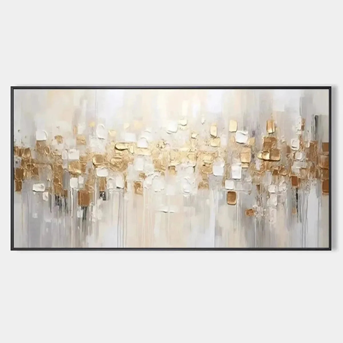 GOLDEN ABSTRACT: Textured Gold and White Abstract Painting | hanging in living room, Abstract wall art