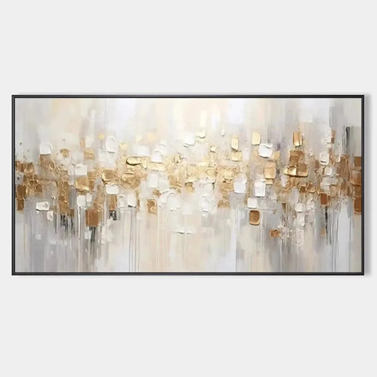 GOLDEN ABSTRACT: Textured Gold and White Abstract Painting | hanging in living room, Abstract wall art