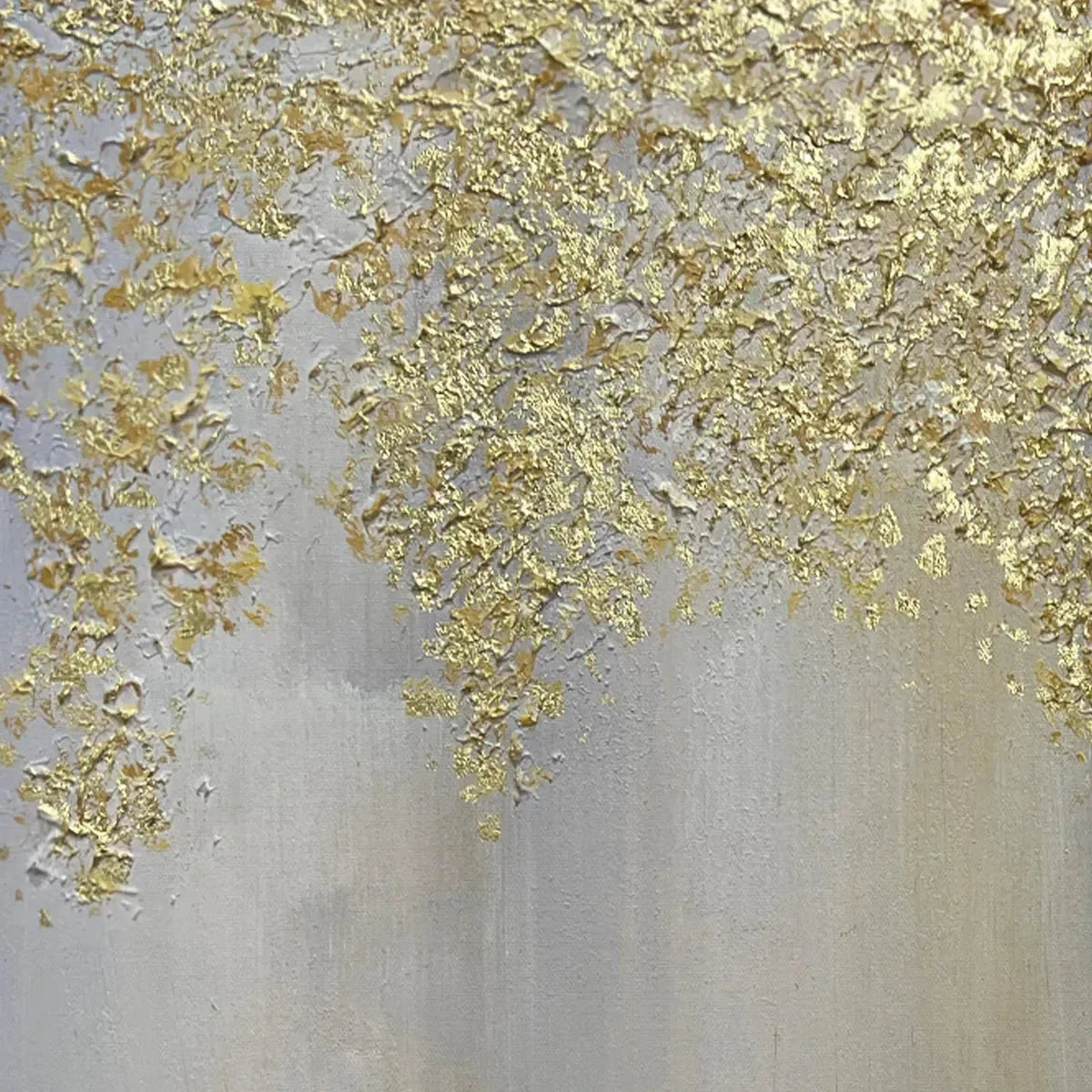 GOLDEN DRIZZLE: Gold Leaf Abstract Painting, Grey and Gold Wall Art, Horizontal Canvas, Modern Decor | rectangular format, hand-painted canvas edge