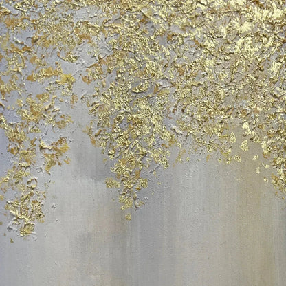 GOLDEN DRIZZLE: Gold Leaf Abstract Painting, Grey and Gold Wall Art, Horizontal Canvas, Modern Decor | rectangular format, hand-painted canvas edge