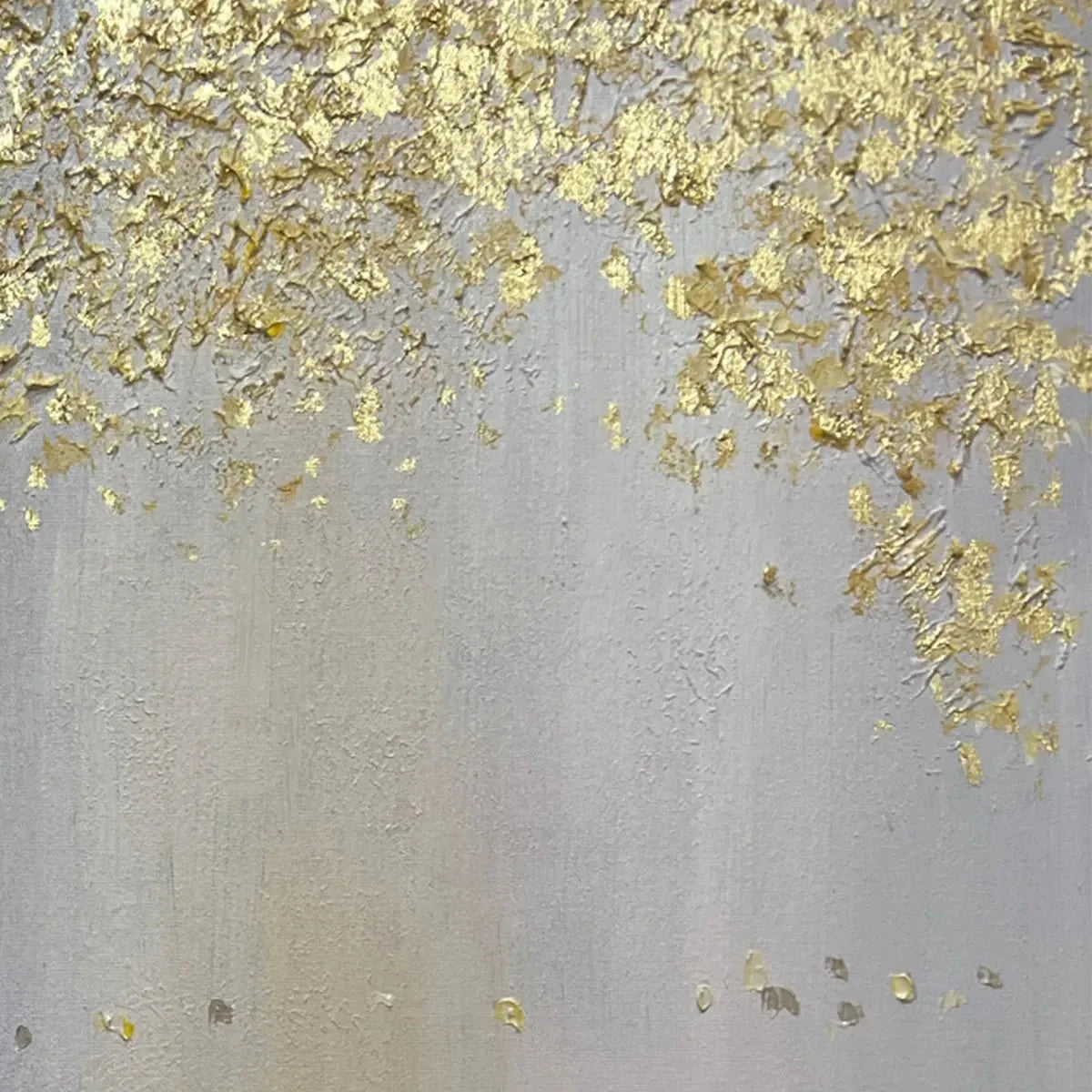 GOLDEN DRIZZLE: Gold Leaf Abstract Painting, Grey and Gold Wall Art, Horizontal Canvas, Modern Decor | rolled canvas, ready for custom framing