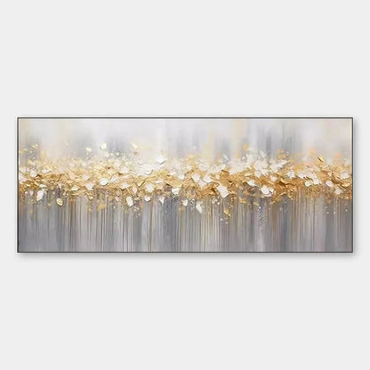 GOLDEN DRIZZLE: Textured Abstract Painting, Gold and Grey Wall Art, Panoramic Canvas, Modern Decor | hanging in living room, Abstract wall art