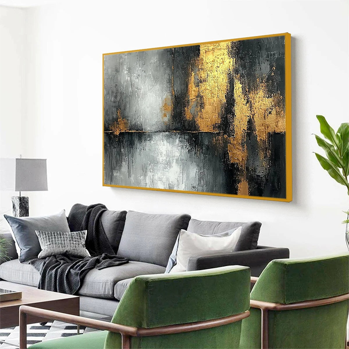 GOLDEN EMBRACE: Textured Abstract Oil Painting | rectangular format, hand-painted canvas edge