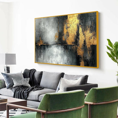 GOLDEN EMBRACE: Textured Abstract Oil Painting | rectangular format, hand-painted canvas edge