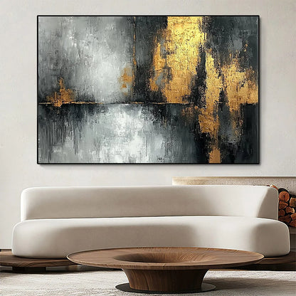 GOLDEN EMBRACE: Textured Abstract Oil Painting | gold frame stretched on neutral wall