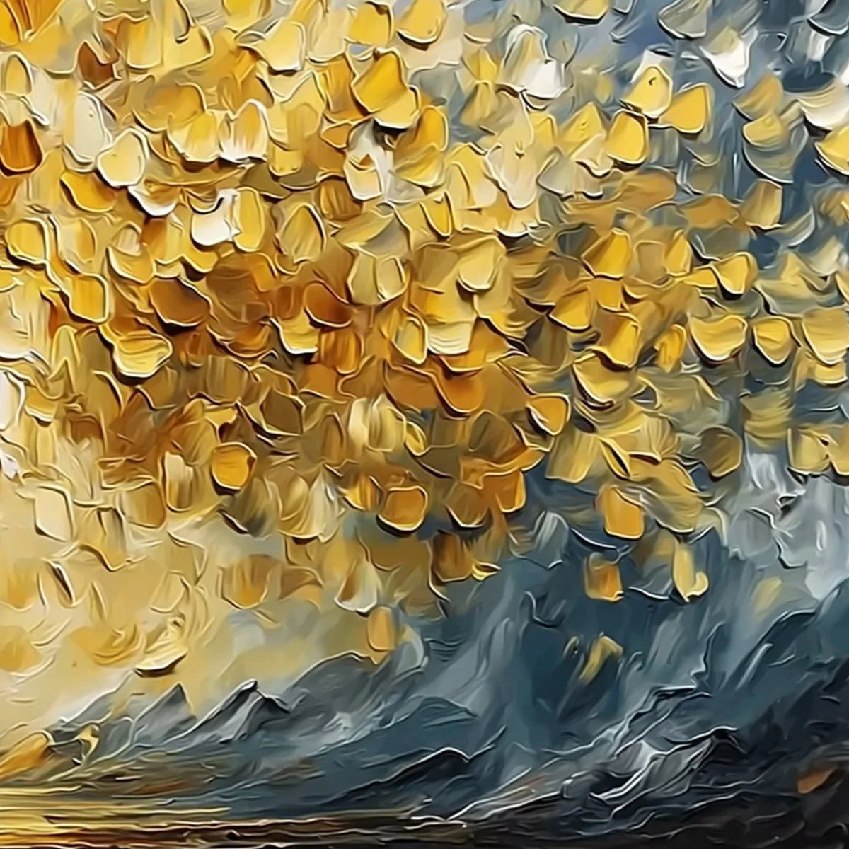GOLDEN EMBRACE: Textured Golden Leaf Tree Impasto Landscape Painting | rolled canvas, ready for custom framing