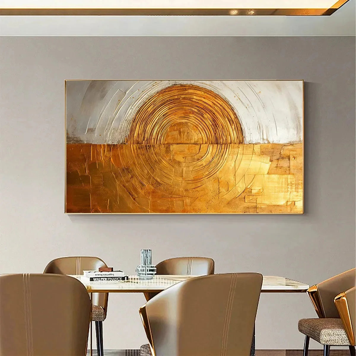 GOLDEN ERA: Panoramic Abstract Oil Painting with Gold and Silver | rectangular format, hand-painted canvas edge