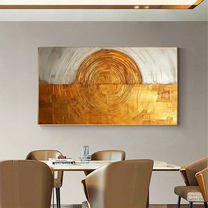 GOLDEN ERA: Panoramic Abstract Oil Painting with Gold and Silver | rectangular format, hand-painted canvas edge