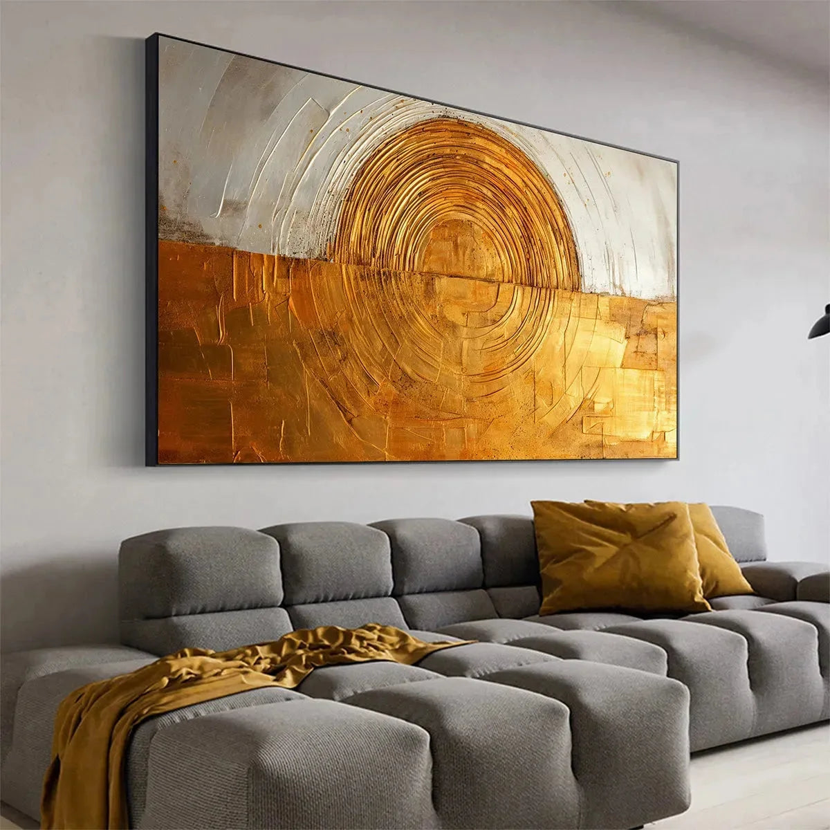 GOLDEN ERA: Panoramic Abstract Oil Painting with Gold and Silver | rolled canvas, ready for custom framing