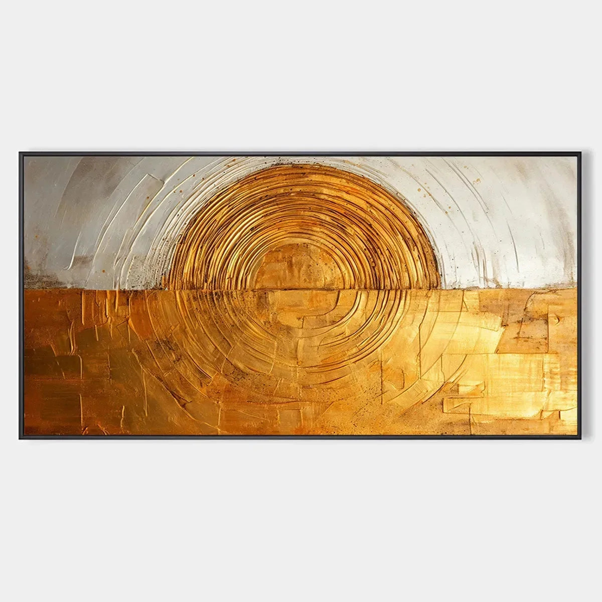GOLDEN ERA: Panoramic Abstract Oil Painting with Gold and Silver | hanging in living room, Abstract wall art