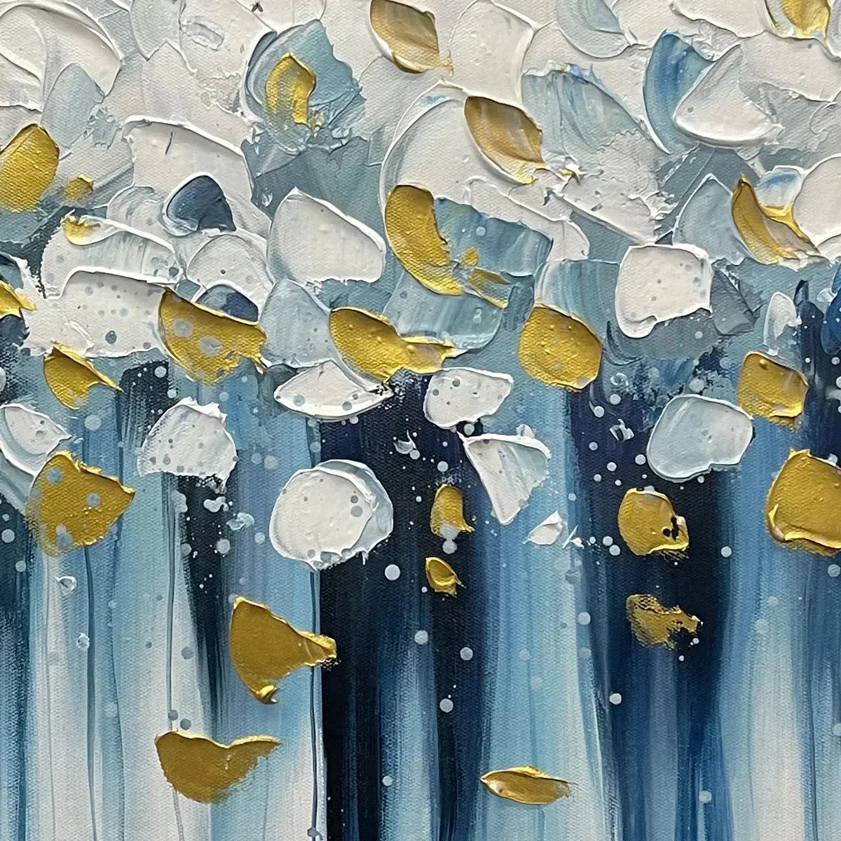 GOLDEN FALLS: Abstract Painting in Blue and Gold, Textured Canvas, Modern Wall Art | rectangular format, hand-painted canvas edge