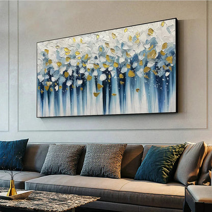 GOLDEN FALLS: Abstract Painting in Blue and Gold, Textured Canvas, Modern Wall Art | rolled canvas, ready for custom framing