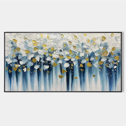 GOLDEN FALLS: Abstract Painting in Blue and Gold, Textured Canvas, Modern Wall Art | hanging in living room, Abstract wall art