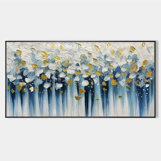 GOLDEN FALLS: Abstract Painting in Blue and Gold, Textured Canvas, Modern Wall Art | hanging in living room, Abstract wall art