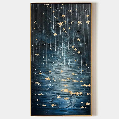 GOLDEN FALLS: Abstract Waterfall Painting, Blue and Gold, Vertical Canvas, Modern Wall Art | hanging in living room, Abstract wall art