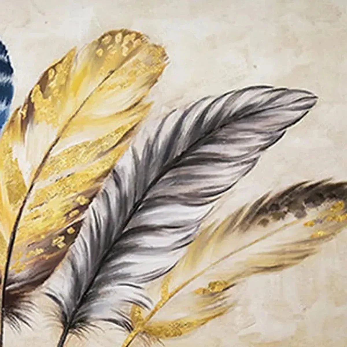 GOLDEN FEATHERS: Elegant Feather Painting, Horizontal Wall Art | rolled canvas, ready for custom framing
