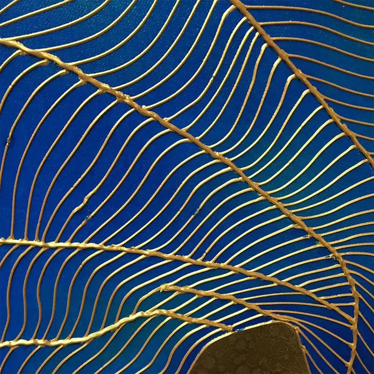 GOLDEN FLOW: Abstract Blue and Gold Oil Painting | rectangular format, hand-painted canvas edge
