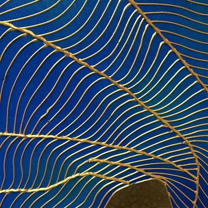 GOLDEN FLOW: Abstract Blue and Gold Oil Painting | rectangular format, hand-painted canvas edge