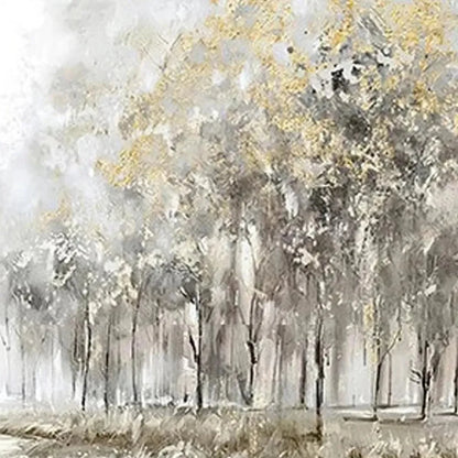 GOLDEN FOREST PATH: Textured Forest Landscape Painting, Panoramic Wall Art | rectangular format, hand-painted canvas edge