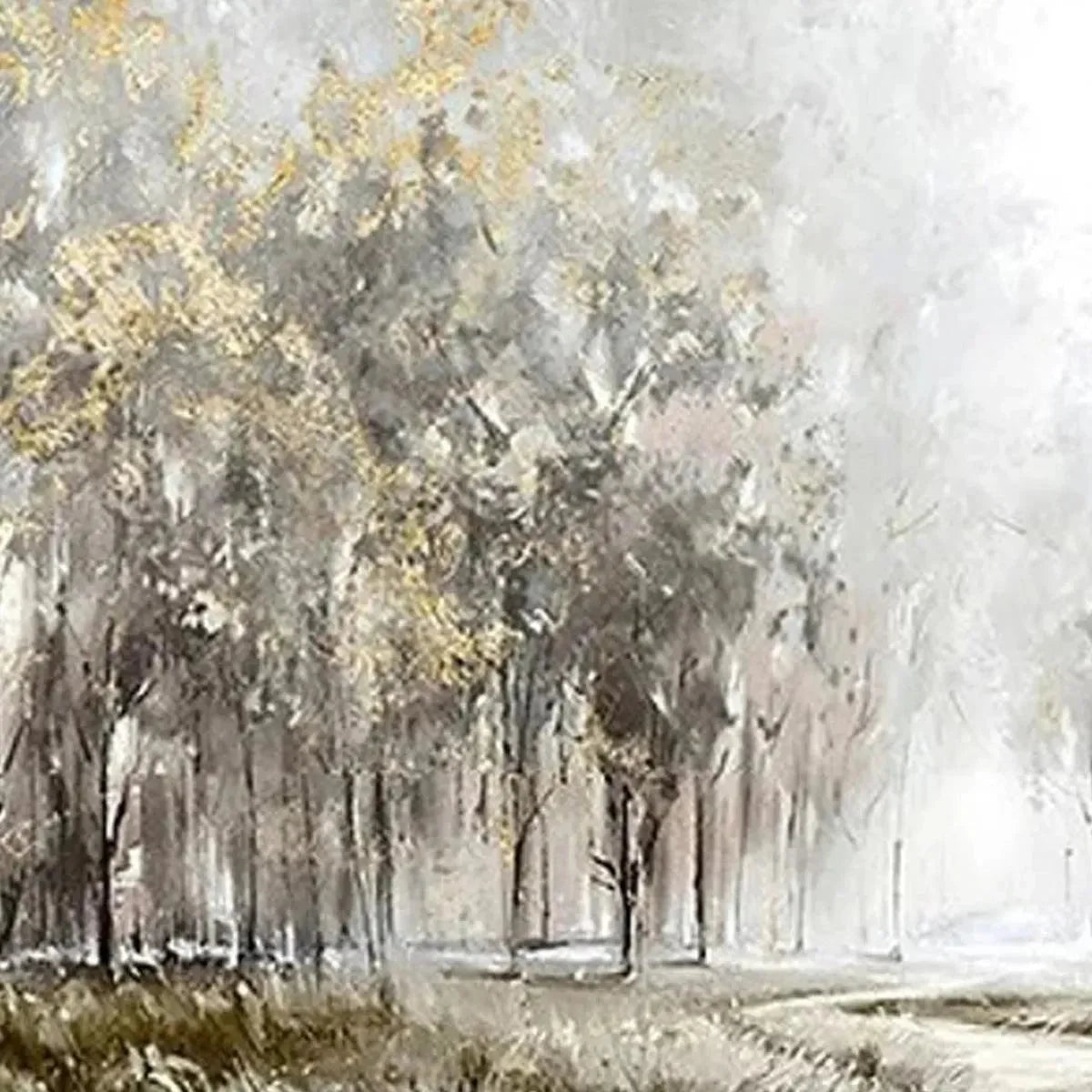 GOLDEN FOREST PATH: Textured Forest Landscape Painting, Panoramic Wall Art | rolled canvas, ready for custom framing