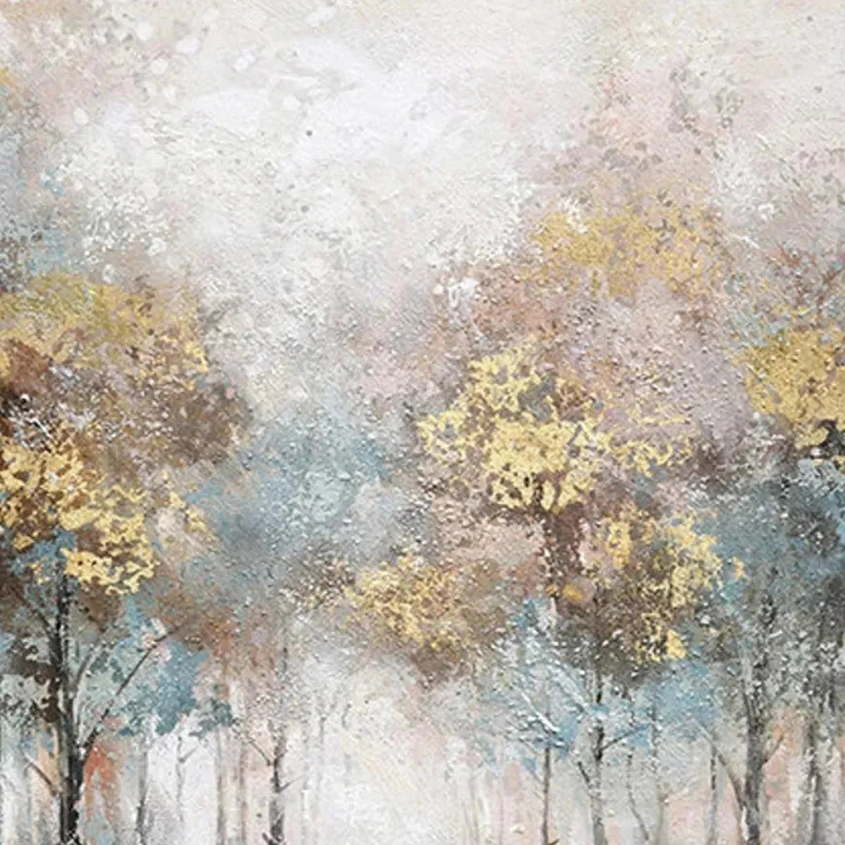 GOLDEN FOREST PATH: Textured Forest Landscape Painting, Vertical Wall Art | rectangular format, hand-painted canvas edge