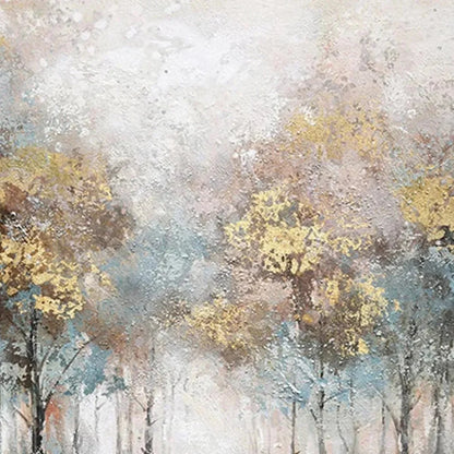 GOLDEN FOREST PATH: Textured Forest Landscape Painting, Vertical Wall Art | rectangular format, hand-painted canvas edge
