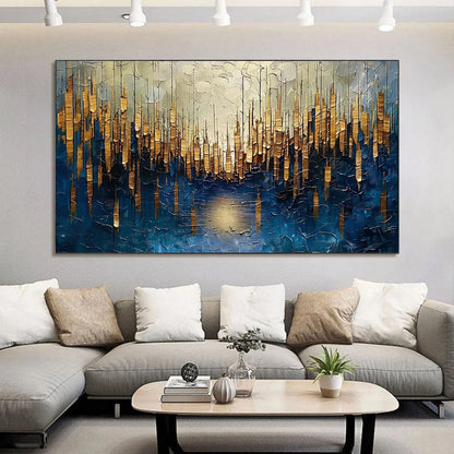 GOLDEN FOREST REFLECTION: Textured Landscape Oil Painting | Landscape closeup, raised brushwork detail